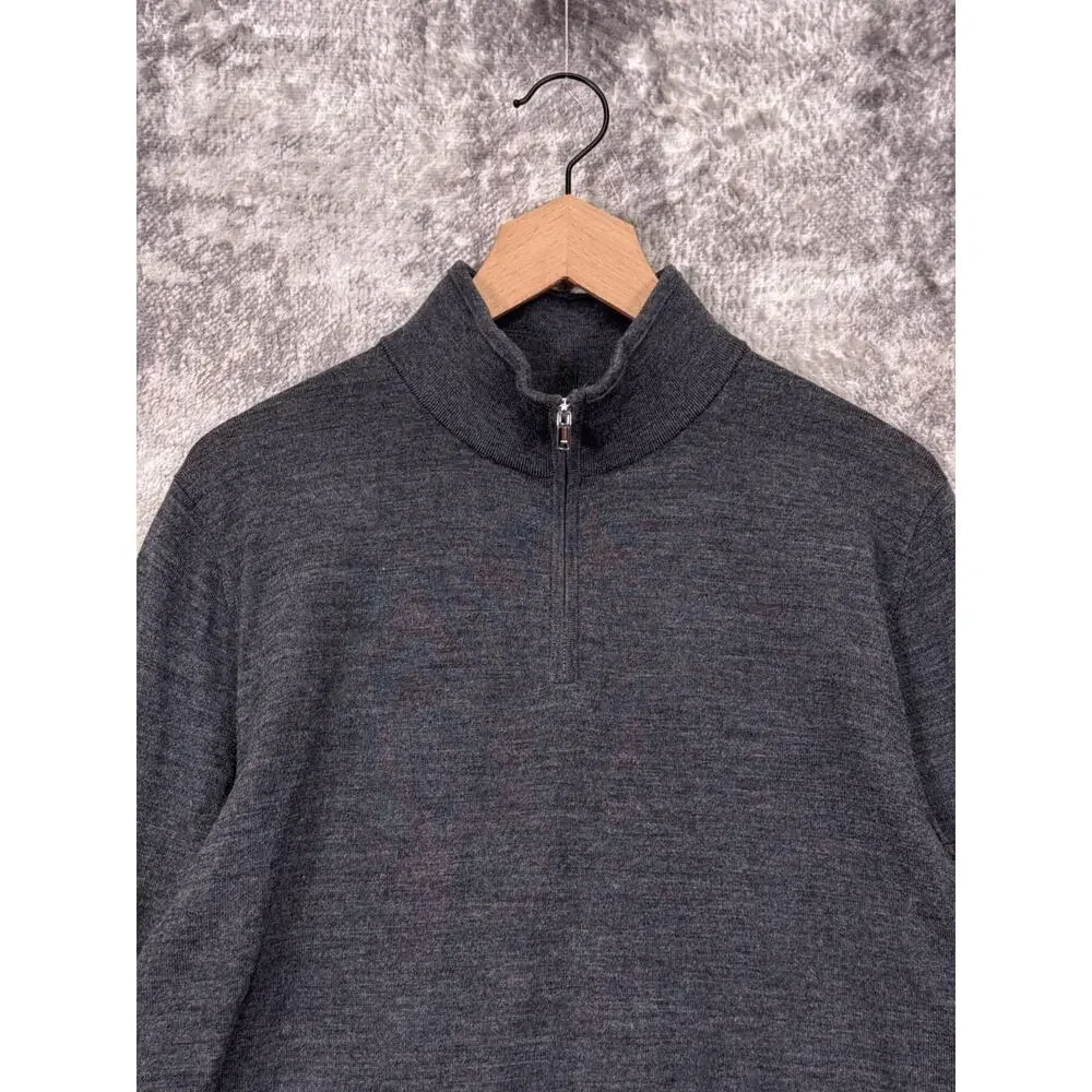 Reiss 1/4 Zip Sweater Large Mens Gray Merino Wool Long Sleeve Pullover